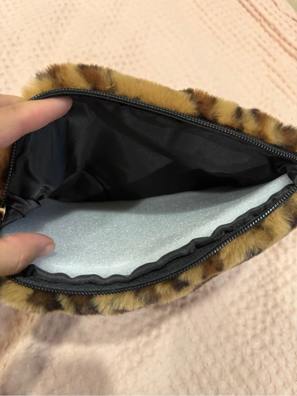Plush Leopard Print Faux-Fur Clutch - Brown